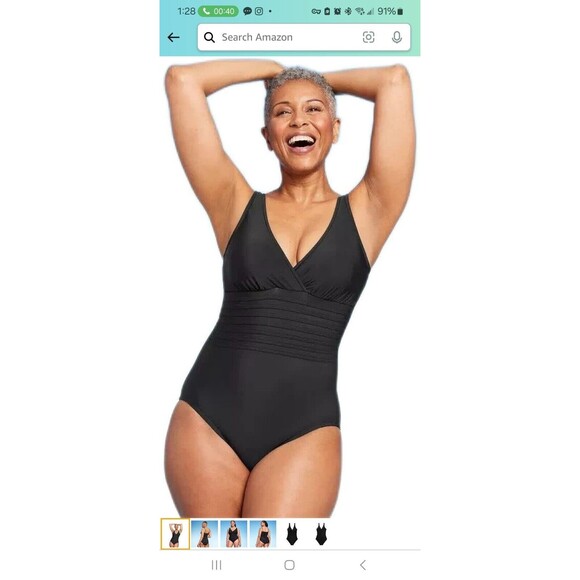 NWT Black Aqua Green Women's Swimsuit One piece Adjustable Strap Size M - Picture 1 of 12